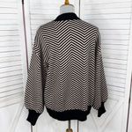 Zesica Chevron Stripe Lantern Sleeve Mock Neck Sweater Tan Black Large Photo 4