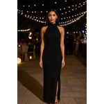 90s Laurence Kazarian 100% Silk Black Beaded Halter Neck Gown High Neck Slit L Size L Photo 15