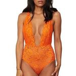 Free People NEW  HAH Burnt Orange Comin' in HAHt Lace Floral Romantic Bodysuit S Photo 0
