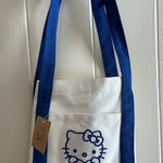 A NWT Modern Vintage Canvas Sanrio Hello Kitty X Milkis Fabric Tote Handbag Bag Blue Photo 0