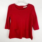 Loft Red 3/4 Sleeve Wool Blend Double Front Pockets Exposed Half Back Zip Top XS Photo 0