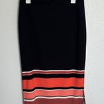 C EST. 1946 Chic Black and Salmon Striped Midi Skirt Size Medium Photo 0