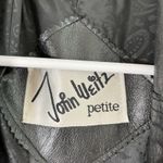 VTG 80s John Weitz Petite Black Leather Coat Goth Y2K Punk Size L Photo 3