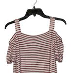 Ann Taylor  Cold Shoulder T-Shirt Top‎ Size Medium White With Red Stripes Stretch Photo 6