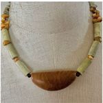 Landscape jasper, coral and gaspeite beaded pendant necklace Photo 1