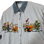 Vintage Solutions Original Striped Embroidered Fall Denim Collar Shirt‎ L Blue Size L Photo 1