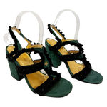 Rachel Comey Chenille Suede Green Black Pom Pom Block Heeled Cage Sandals US 6 Photo 0
