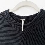 Free People [] Black Downtown Sweater Ribbed Knit Asymmetrical Hem Oversized XS Photo 9