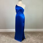 Aidan Mattox Satin One Shoulder Cut Out Column Evening Gown Blue Size 18 Dress Photo 3