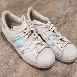 Adidas White Holographic Superstar Sneakers Size 5 Photo 3