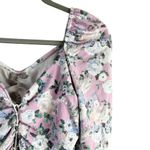 ASOS DESIGN Long Sleeve Crop Top Lace Up Front in Pink Floral Print, Size 8 Photo 4