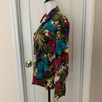 Chico's Chico’s Woman’s Denim Trucker Style Zip Jacket Black w/Printed Roses Sz 1 Photo 5