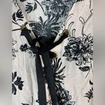 Vintage Havana  M Boho Lace Up Bell Sleeve Velvet Ribbon Black Floral Blouse Photo 4