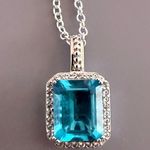Signed MC Solid Sterling Silver Blue Clear CZ Pendant w/ Sterling Silver Plate Photo 0