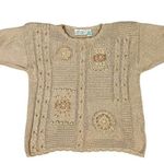 Vintage Colleen's Collectables Women's Large Cable Knit Sweater Floral Beaded Tan Photo 0