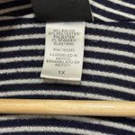 Bobeau  Navy White Striped Open Front Cardigan 1X Asymmetrical Hem Single Button Photo 3