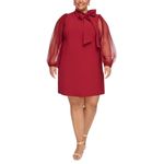 Vince Camuto  Long Sleeve Mini Shift Dress Size 14W Red Crepe High Tie Neck Photo 11