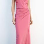 ZARA Dress halter Pink Ruched Open Back Maxi Long Wedding Party Coctail Photo 4