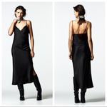 ZARA Midi Surplice Draped Dress with Side Slit Black Small Photo 1