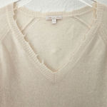 Minnie Rose Cashmere Frayed Edge V Neck Sweater Size Small Cream Photo 4