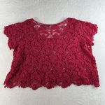 Torrid  Plus 0X Top Crochet Layering Cropped Scoop Neck Dark Pink Short Sleeve Photo 11