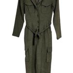 Choosy Women’s Sz S Green L Belted Button Cargo Jumpsuit Long Sleeve Pockets Photo 0
