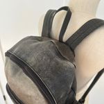 Vintage Leather Backpack Travel Daypack Bag Silver Zipper Adjustable Straps Black Photo 9