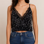 Millau Burnout Velvet & Lace Cami Y2K Top Black Floral Witchy Whimsigoth (XS) Photo 0