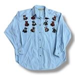 Vintage 90s Denim Republic Size XL Blue Embroidered Teddy Bear Plaid Shirt Photo 0