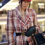 ZARA  TWEED WEAVE JACKET BLAZER W/ GEM JEWEL BUTTON RED/WHITE Size M NEW Photo 1