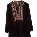 Free People  Always Forever Black Velvet Embroidered Tunic Dress XS Oversized Photo 8