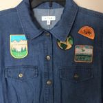 K/lab  patched long sleeve button down denim romper size large Photo 6