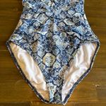 Ralph Lauren Lauren  Agean Blue Tile Cutout Swimsuit Ruching Flattering Tummy 10 Photo 3