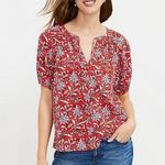 Loft Spring Bloom Tie Neck Puff Sleeve Floral Puff Sleeve Peasant Top Size M Photo 0