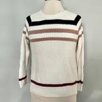 Olive & Oak White Navy Blue Blush Knit Striped Pullover Sweater Photo 0