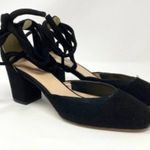 J.Crew Black Sophia Suede Anklewrap Round Toe Vibram Sole Classic Chunky Heels Photo 1