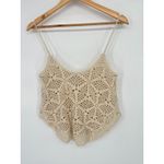 Forever 21  Crochet Sweater Crop Tank Top Size Small Beige Cream Hippie Boho Y2k Photo 3