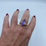Amethyst Rose Gold Ion Plated Brass Ring with Marquise AAA Grade CZ Light Photo 5