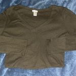 Bozzolo Greenish brown waffle knit long sleeve crop top Photo 0