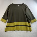 Max Studio  Plus 1X Sweater 3/4 Sleeve Forest Green Striped Pullover Women's Photo 1