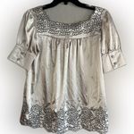 Forever 21 Vintage 90’s Embroidered Satin Top Short Sleeves Embellished Cuffs M Photo 1