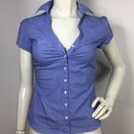 H&M Blue White Pin Striped Women's Button-Up Top Photo 10