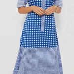 Tuckernuck New Oliphant Navy Gingham 3/4 Shirt Midi Dress Medium M Photo 0
