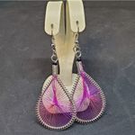Purple & Silver Tone Dangling Teardrop Earrings Purple Photo 1