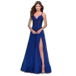New! La Femme Sparkle Lace Chiffon
Gown Marine Blue 28664 Sz 4 $358 Photo 1