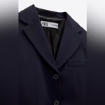 ZARA  Navy Blue Tailored Wool Blend Lapel Collar Long Sleeves Luxury Blazer Sz L Photo 4