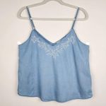 Sweet Wanderer Blue Denim Lyocell Embroidered Tank Top Spaghetti Straps Size L Photo 9
