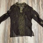 Carol Little Black Silk Embroidered Blouse with Sequin Details Women’s Size S Photo 2