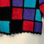 SMH Botique vtg leather rainbow patchwork crochet jacket size large *flaw Pink Photo 6