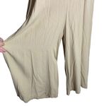 Buttons Vintage Wide Leg Cropped Jumpsuit L Beige  V Neck Short Sleeve Tie Waist Photo 2